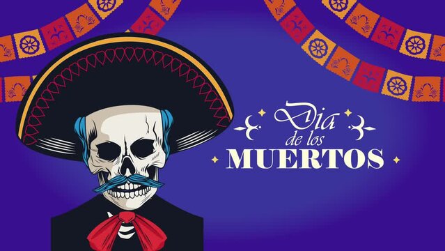 dia de los muertos lettering with mariachi skull