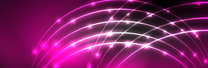 Neon glowing fluid wave lines, magic energy space light concept. Vector illustration for wallpaper, banner, background, leaflet, catalog, cover, flyer