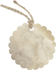 Watercolor round kraft paper tags isolated on white background. Shopping labels with strings. Illustration of beige empty sale kraft label tags.