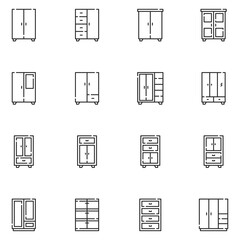 Cupboard Line Icon Set Vector