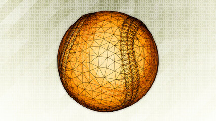 3D mesh of a baseball isolated on bright hi-tech background in binary cyberspace. 3D illustration.