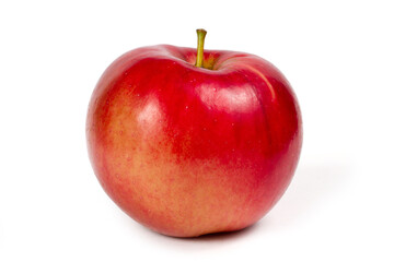 A red apple on a white background.