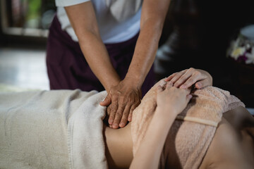 Abdominal massage and spa relaxing treatment of office syndrome traditional thai massage style....