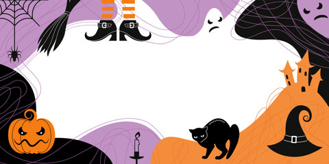 abstract banner with colored spots and halloween symbols