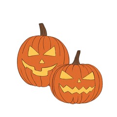 Set pumpkin on white background. Orange pumpkin with smile for your design for the holiday Halloween. 