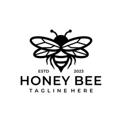Bee Logo Design Template inspiration. Hand Drawn Honey Bee Vector illustration.