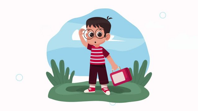 little schoolboy wearing eyeglasses animation
