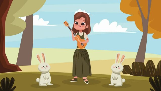 female teacher playing guitar character