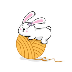 Cute cartoon funny bunny. Kawaii character baby animals. Kids clipart vector flat illustrations isolated on white background