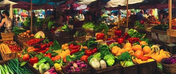 Fototapeta premium Artistic concept painting of a outdoor marketplace , background illustration.