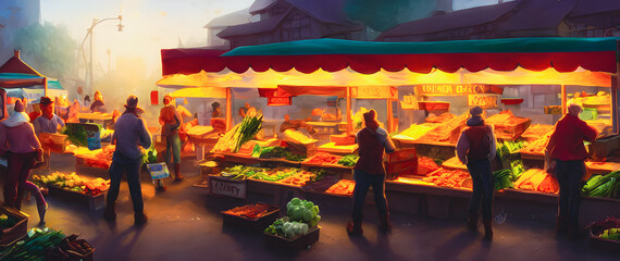 Naklejka premium Artistic concept painting of a outdoor marketplace , background illustration.