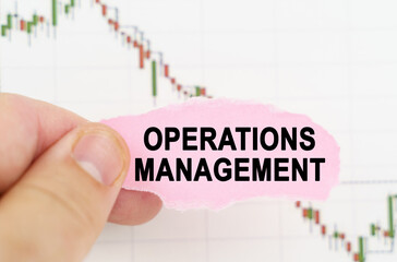 Against the background of the quote chart, a man holds a sign with the inscription - Operations Management