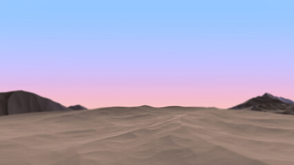 Sandy desert and mountains in blur. Abstract desert with mountains landscape.3D render.