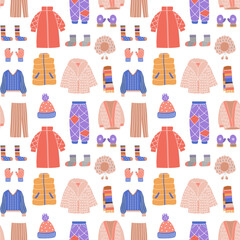 Seamless pattern with winter clothes