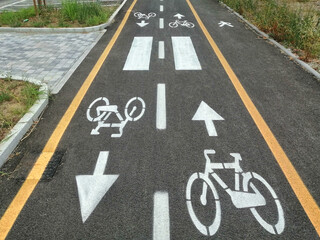 Road for bicycles, road signs in the city