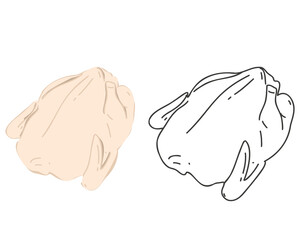 Fresh chicken meat carcass on a white background. Flat style and doodle or hand drawn vector illustration