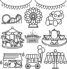 遊園地セット　線画のみ　モノクロ