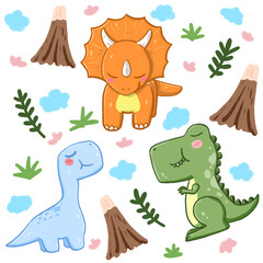 set of cute dinosaur, dinosaur pattern 