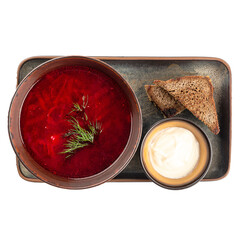 Portion of russian borscht beet soup