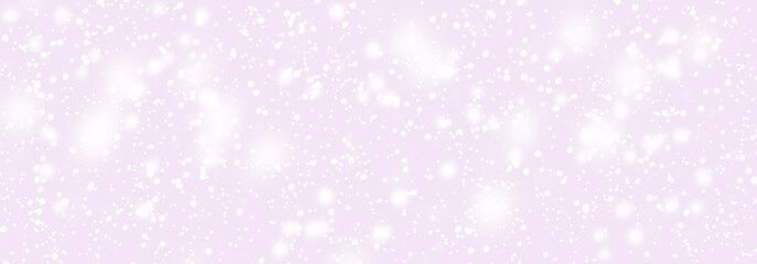 Abstract magic snowfall. Falling white snow winter on light purple sky background. Pastel color