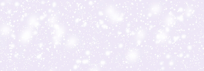 Abstract magic snowfall. Falling white snow winter on light violet sky background. Pastel color