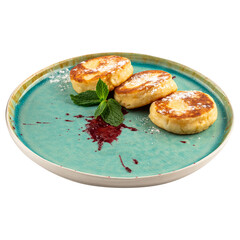 Portion of russian cottage cheese pancakes syrniki
