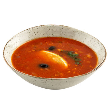 Portion of russian solyanka meat soup