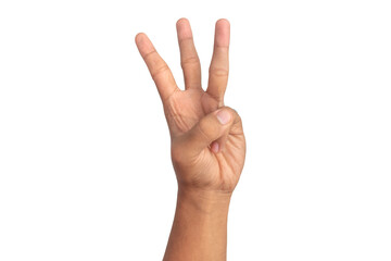 man hand showing number three gesture sign isolated on white background