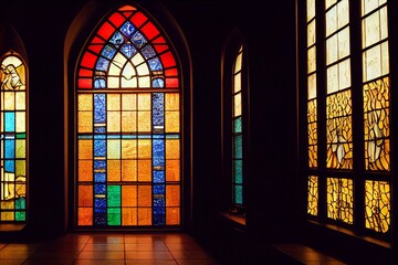 イラスト ステンドグラス 建物 教会 神秘 風景