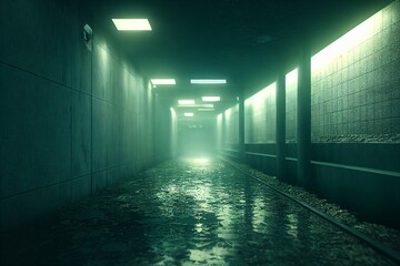 イラスト 廊下 回廊 基地 廃墟 荒廃 ビル 病院