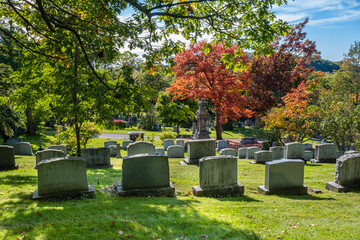 Tombstones at Montreal Cemetery in Autumn