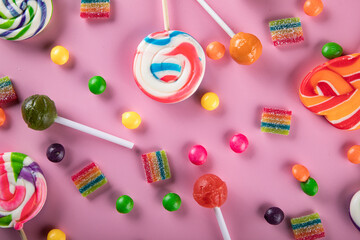 CANDY DELIGHT:
Different spiral lollipops and sour candies give a candy treat to the eye.
