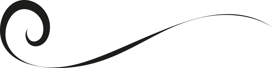 Black ornament, vintage floral swirl. Monochrome wavy lines. Isolated png illustration, transparent background. Asset for overlay, pattern, cards, montage, collage or mark making.	