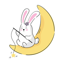 Cute cartoon funny bunny. Kawaii character baby animals. Kids clipart vector flat illustrations isolated on white background