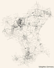 Obraz premium Detailed navigation black lines urban street roads map of the German regional capital city of SALZGITTER, GERMANY on vintage beige background