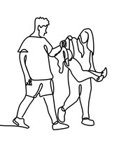 One continuous line drawing - Parents and Children are having fun in the field