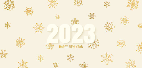 Background with gold snowflakes. 2023 New Year.Vector illustration.