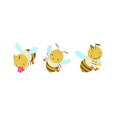 三匹の可愛い蜜蜂のイラストの素材