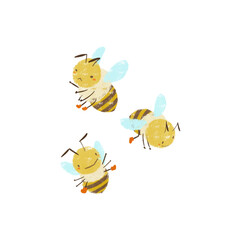 三匹の可愛い蜜蜂のイラストの素材