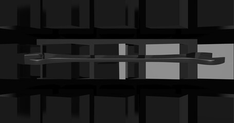 Render with a chrome wrench on a monochrome background with cubes with reflection