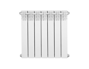 Modern aluminum radiator for heating. Closeup. Isolated on a white background