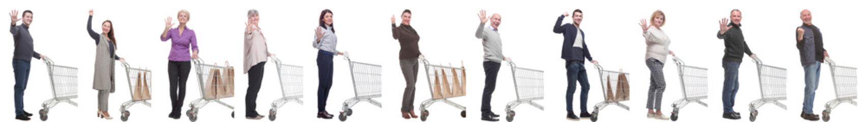 group of people with cart isolated on white