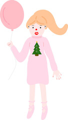 Christmas girl holding balloons in hand