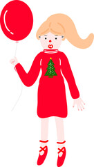 Christmas girl holding balloons in hand