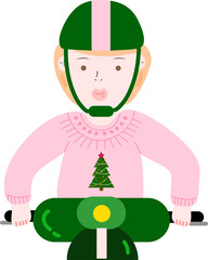 Christmas girl riding a motorcycle