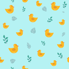 Seamless baby pattern in pastel colors with toys objects. ducks Vector Illustration for printing, backgrounds, covers, packaging, greeting cards, posters, stickers, textile and seasonal design.