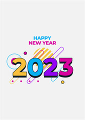 Happy New 2023 Year! 2023 typography logo design concept. Happy new year 2023 logo design. Minimalistic trendy backgrounds for branding, banner, cover, card