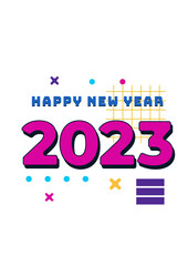 Happy New 2023 Year! 2023 typography logo design concept. Happy new year 2023 logo design. Minimalistic trendy backgrounds for branding, banner, cover, card