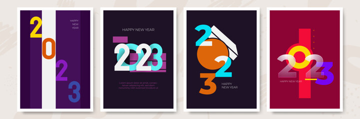 Big Set of 2023 Happy New Year logo text design. 2023 number design template. Collection of 2023 Happy New Year symbols. Vector illustration with colorful background.