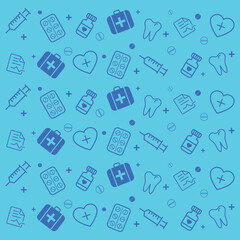 madical pattern with note tablets tooth syringe bottle heart